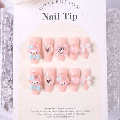 Sanrio Kawaii Pink My Melody Fake Nails 24Pc 3D kuromi Anime Cute Nail Patches False Nail Tips Cartoon Y2K Fashion Press on Nail Good Vibrations