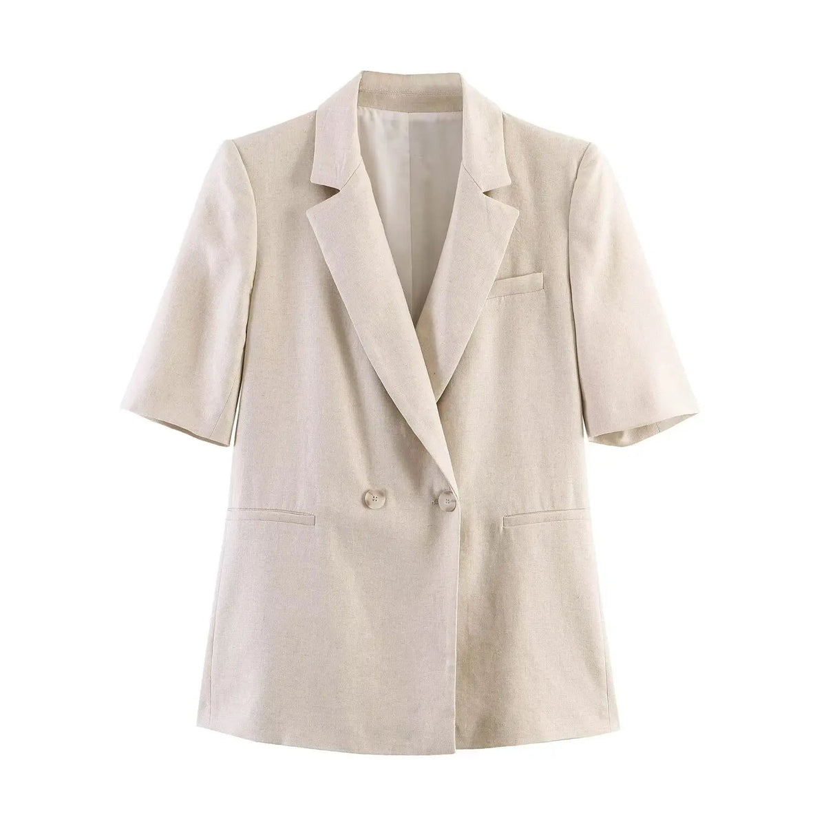 Women's Two Piece Suit Summer 2026 Double Breasted Short Sleeve Blazer High Waist Wide Leg Trousers Female Commute Office Set Good Vibrations