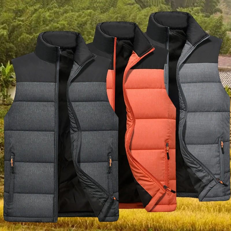 Men Vest Business Casual Sleeveless Jacket Cotton-Padded Vest Autumn Winter Windproof Warm Thicken Waistcoat Outdoor Outwear Good Vibrations