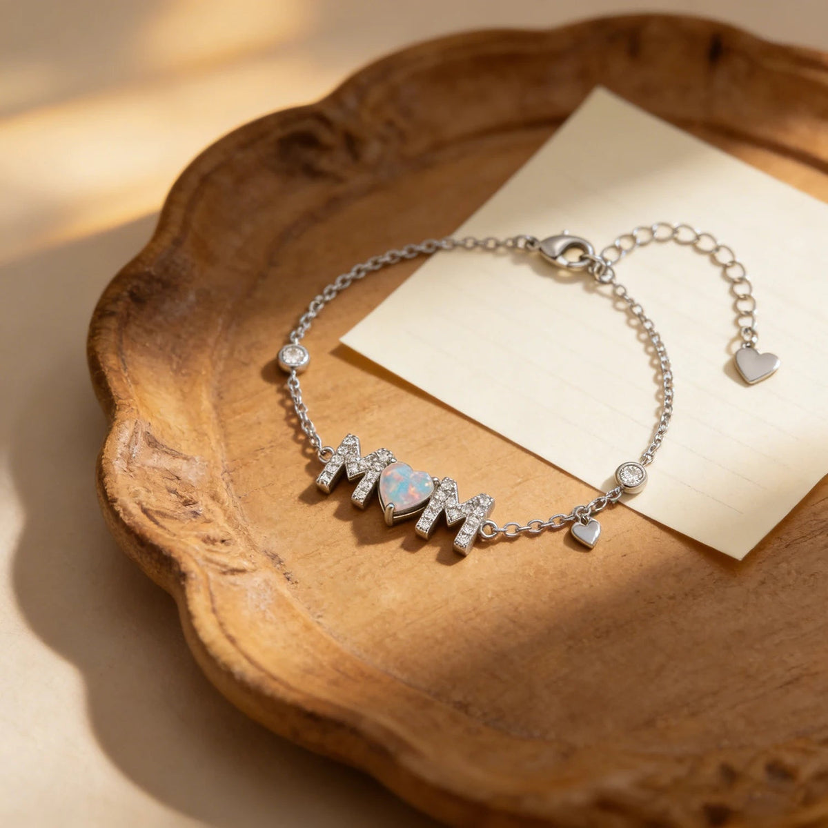 Gifts for Mother from Child,Family Love Jewelry,White Opal & Cubic Zircon,Sentimental MOM Bracelet Perfect for Mother's Day Gift Good Vibrations