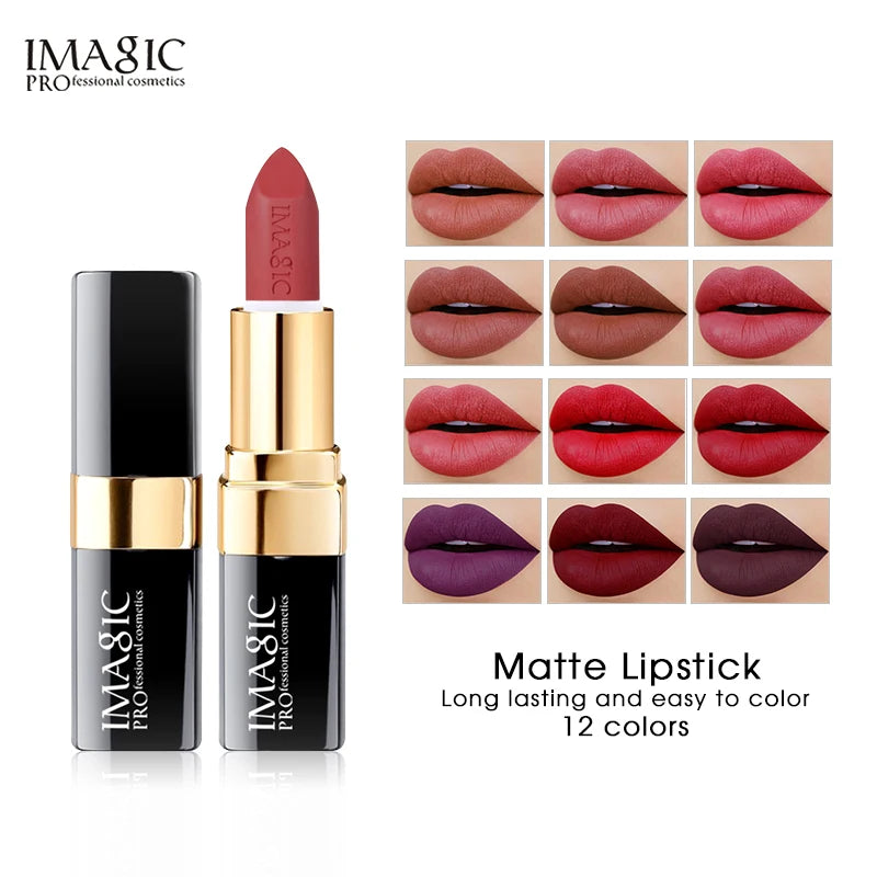 IMAGIC Lipstick Moisturizer Lips Smooth Lip Stick Long Lasting Charming Lip Lipstick Cosmetic Beauty Makeup 12 Colors Good Vibrations