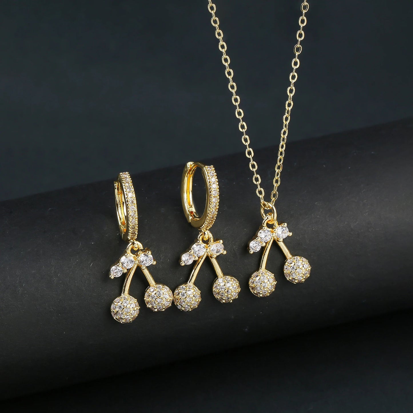 Light Luxury Crystal Zirconia Red Cherry Jewelry Set Earrings Necklace for Women Girls Sweet Jewelry Accessories Party Gifts Good Vibrations Adult Super Store
