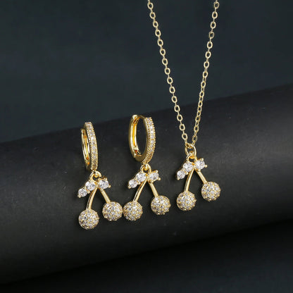 Light Luxury Crystal Zirconia Red Cherry Jewelry Set Earrings Necklace for Women Girls Sweet Jewelry Accessories Party Gifts Good Vibrations Adult Super Store