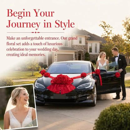 Large Wedding Car Front Decor Full Set Romantic Floral Ball Flower Arrangement Ribbon Bows Bridal Main Car Decor Good Vibrations