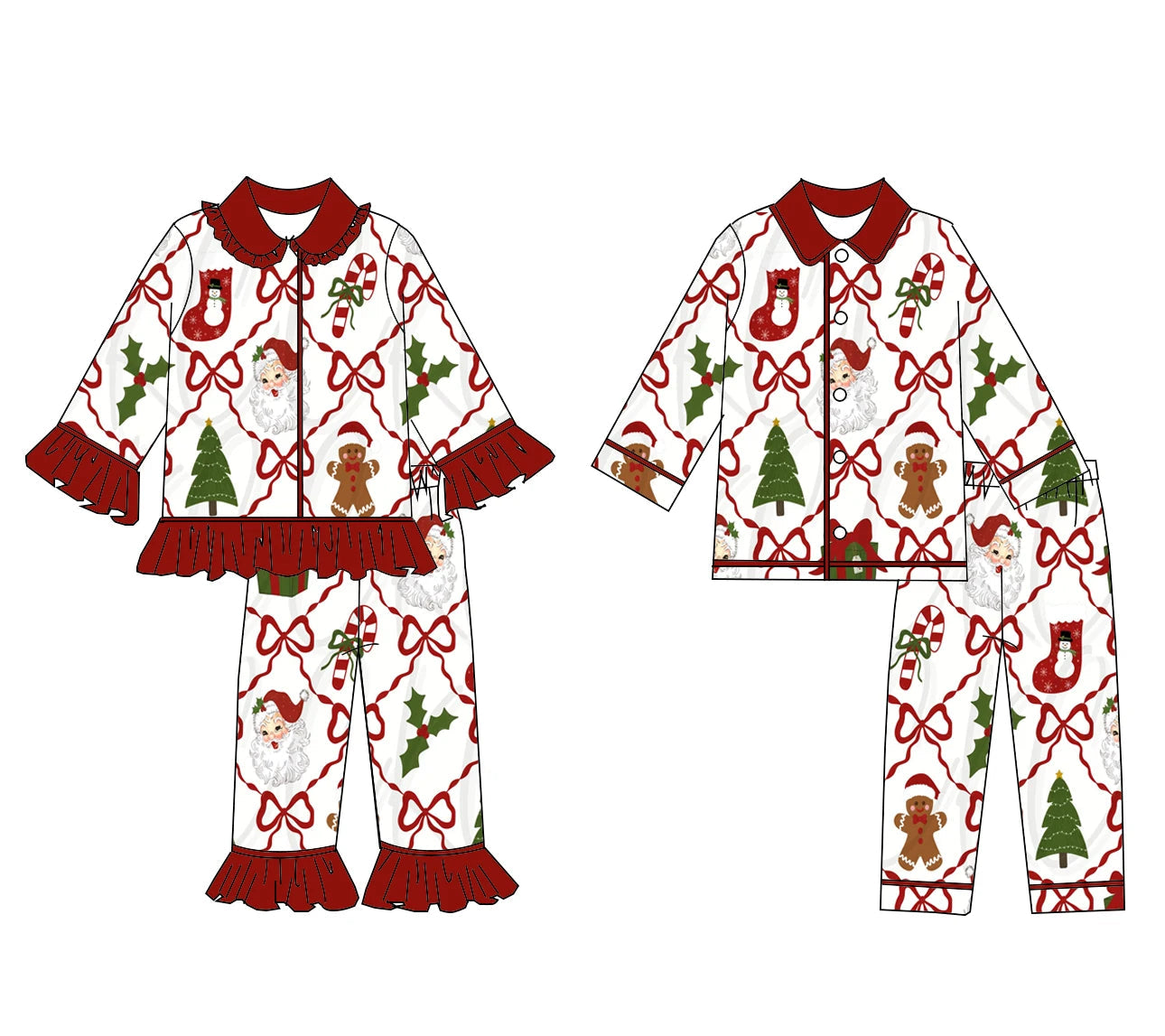 Boutique Children Candy Gifts Cookies Pajamas Sets Kids Christmas Pjamas Button Boys Girls Sleepwear Outfits Good Vibrations