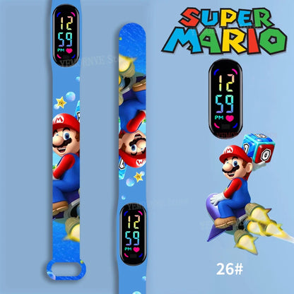 Mario Bros Children's Watches Action Figures Luigi Princess Peach Yoshi Bowser kids Sport Wristband Waterproof Digital Watch Toy Good Vibrations