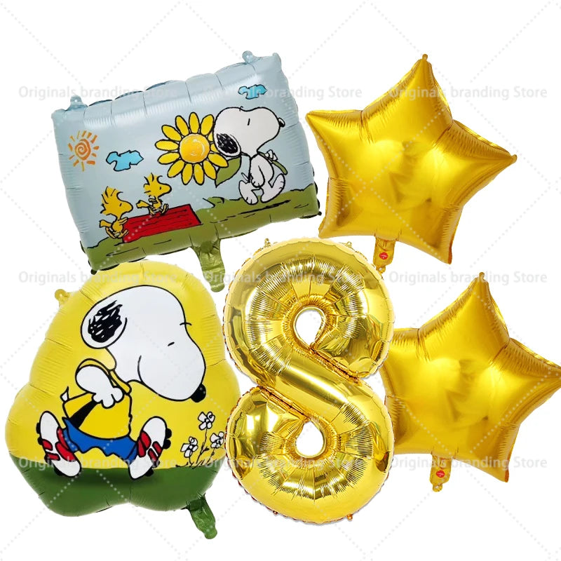 Snoopy Birthday Balloons Set boy girl Number Balloon Suit Foil Ballon Cartoon Birthday Party Supplies Decor Baby Shower Gift Good Vibrations