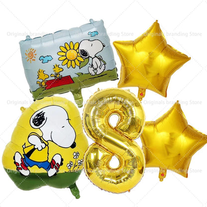Snoopy Birthday Balloons Set boy girl Number Balloon Suit Foil Ballon Cartoon Birthday Party Supplies Decor Baby Shower Gift Good Vibrations