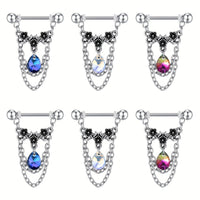 1pair Stainless Steel Nipple Rings, Nipple Barbell With Chain CZ, Nipple Piercing Jewelry Good Vibrations Adult Super Store