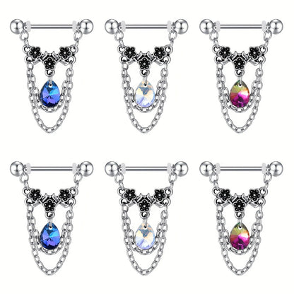 1pair Stainless Steel Nipple Rings, Nipple Barbell With Chain CZ, Nipple Piercing Jewelry Good Vibrations Adult Super Store