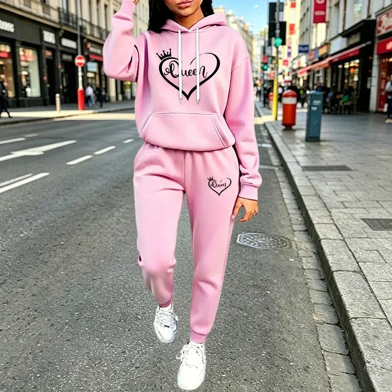 Queen Womens Outfits Fashion Casual Hooded Sweatshirt Outdoors Sports Jogging Women Clothing Autumn Winter Street Hoodies Pants Good Vibrations