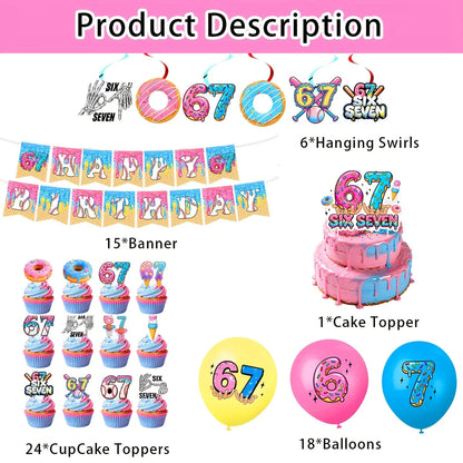 6 7 Birthday Decorations 67 Meme Themed Baseball Ice Cream Donut Banner Cake Topper Balloons for Baby Shower Party Supplies Good Vibrations