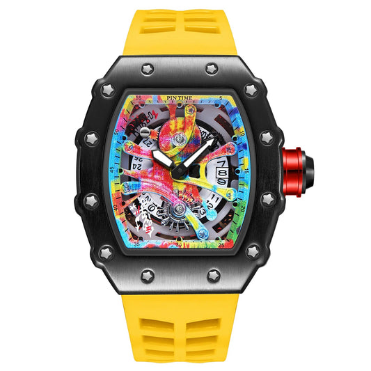 Fashion Mechanical Man Watches Classic Colorful RM Desgin Automatic Visable Wristwatch Causal Men Watch Rubber Strap Belt Good Vibrations