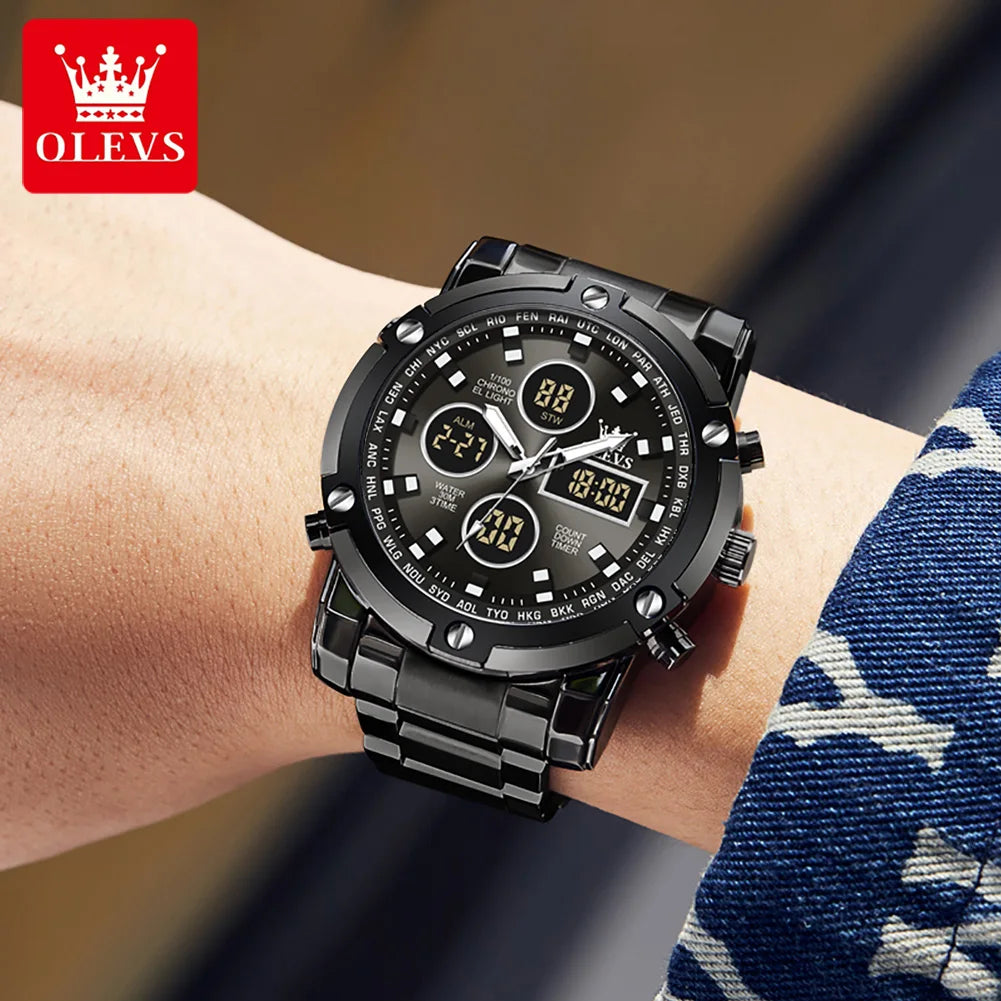 OLEVS Men's Watches Original Multifunctional Wlectronic Watch for Man Waterproof Luminous Alarm Clock Fashion Dress Good Vibrations