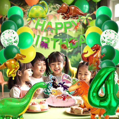 Dinosaur Birthday Party Supplies for Kids Age 2-6, Foil Balloons Set with Banner, Cake Topper, Decorations Kit (Boys & Girls) Good Vibrations