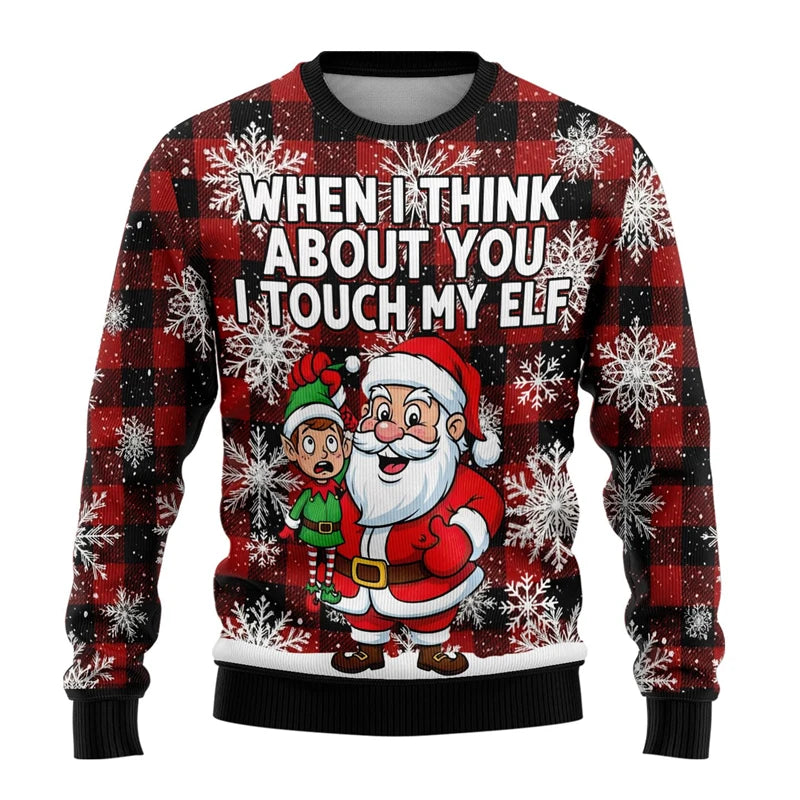 Funny Santa Claus Graphic Ugly Christmas Sweater Fashion Autumn Streetwear 3D Printed Sweatshirts Loose Breathable Pullovers Good Vibrations