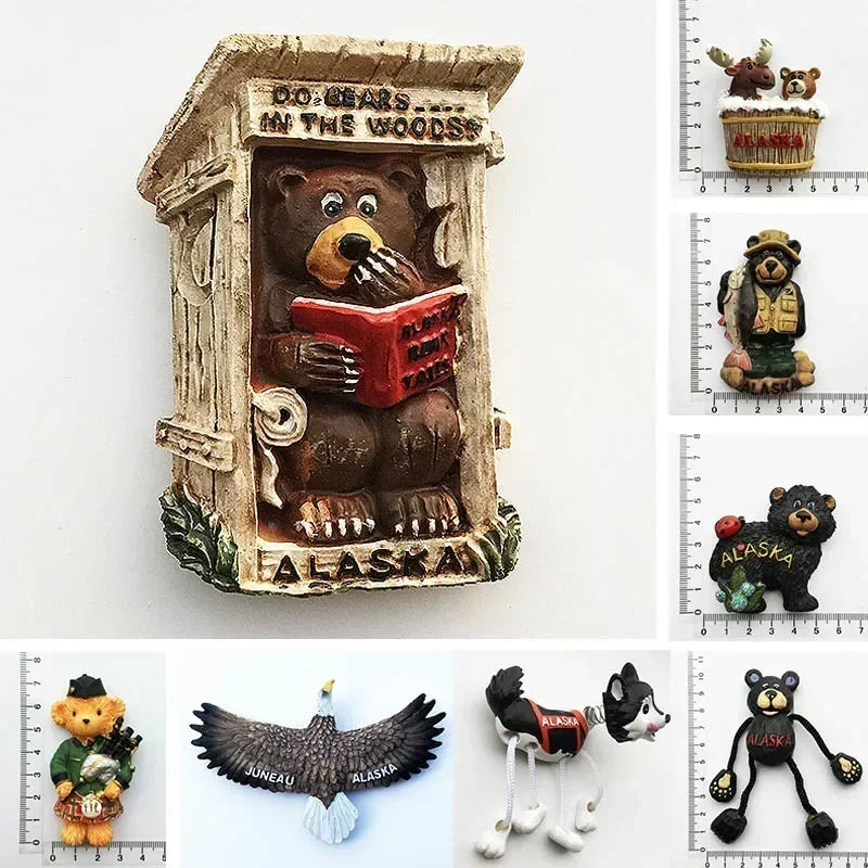 USA Alaska Bear Kawaii Fridge Magnets Tourism Souvenir British Canada Bear Refrigerator Magnetic Stickers Cute Magnet Decor Gift Good Vibrations