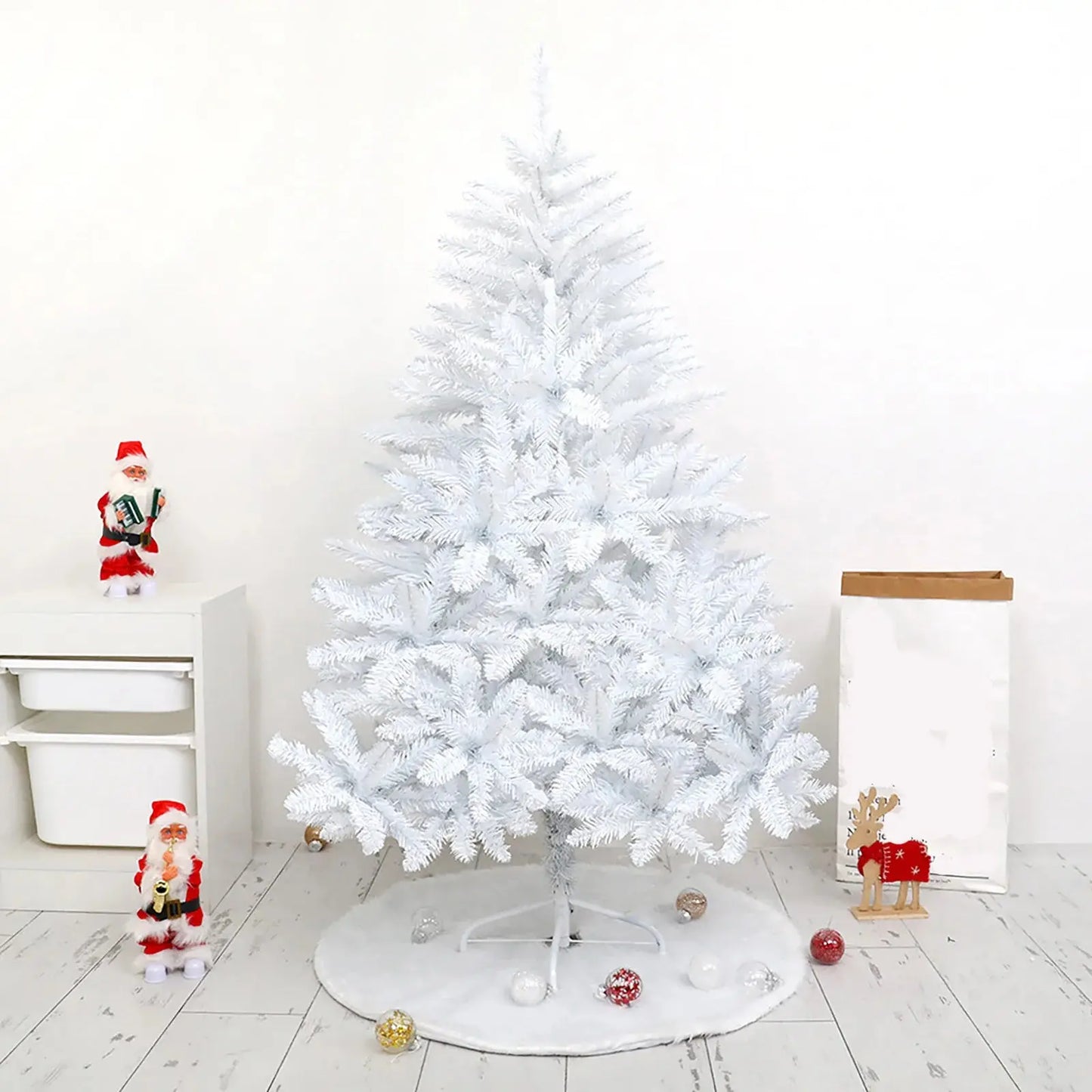 45cm Artificial Christmas Tree, Xmas Tree With Metal Christmas Tree Stand, Whtie Christmas Tree For Indoor And Outdoor Decor Good Vibrations