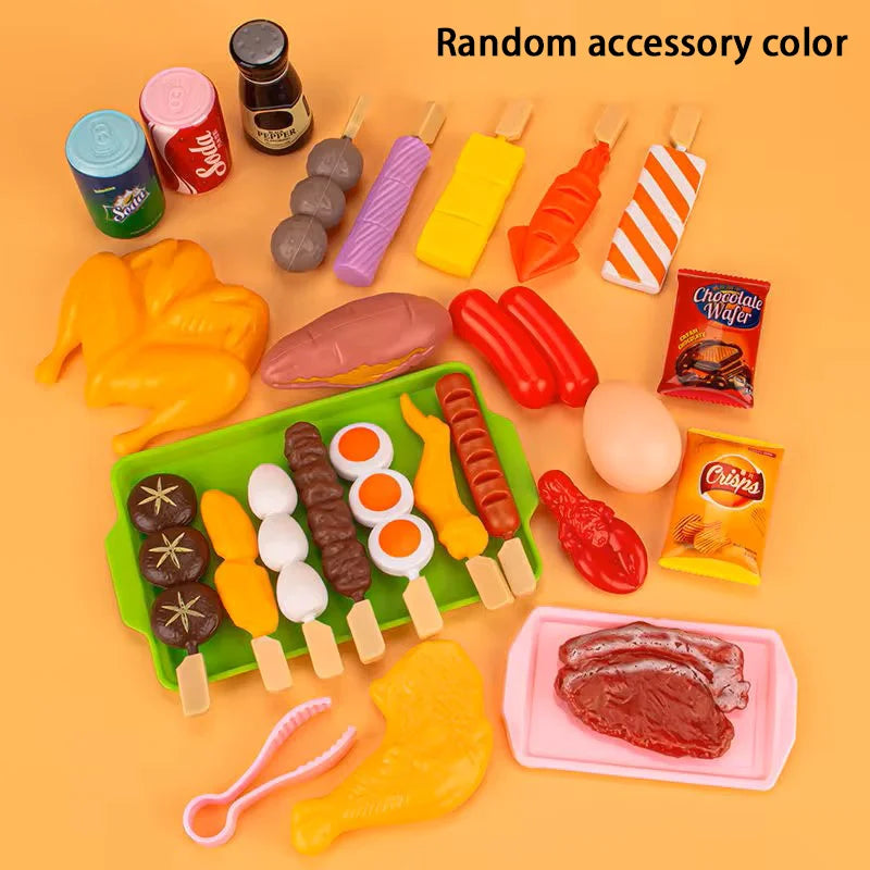 Baby Dress Up Kitchen Toys BBQ Set Kids Simulated BBQ Cookware Cooking Simulated Food Cosplay Educational Gift Toys Good Vibrations