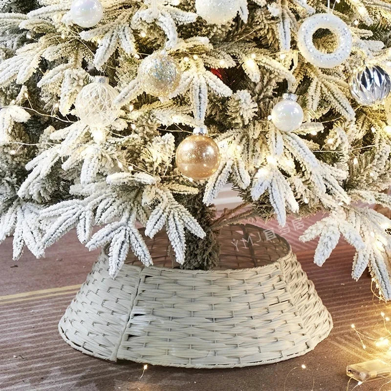 Christmas Tree Skirt Retro Round Basket Xmas Trees Foot Decor Collar for Home Festival Party Background Decoration Gift Good Vibrations