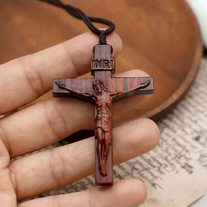 Jesus Cross Wooden Necklace Cross Pendant Necklace wood Cross Necklace christian Catholic Jesus Crucifix Necklace Accessories