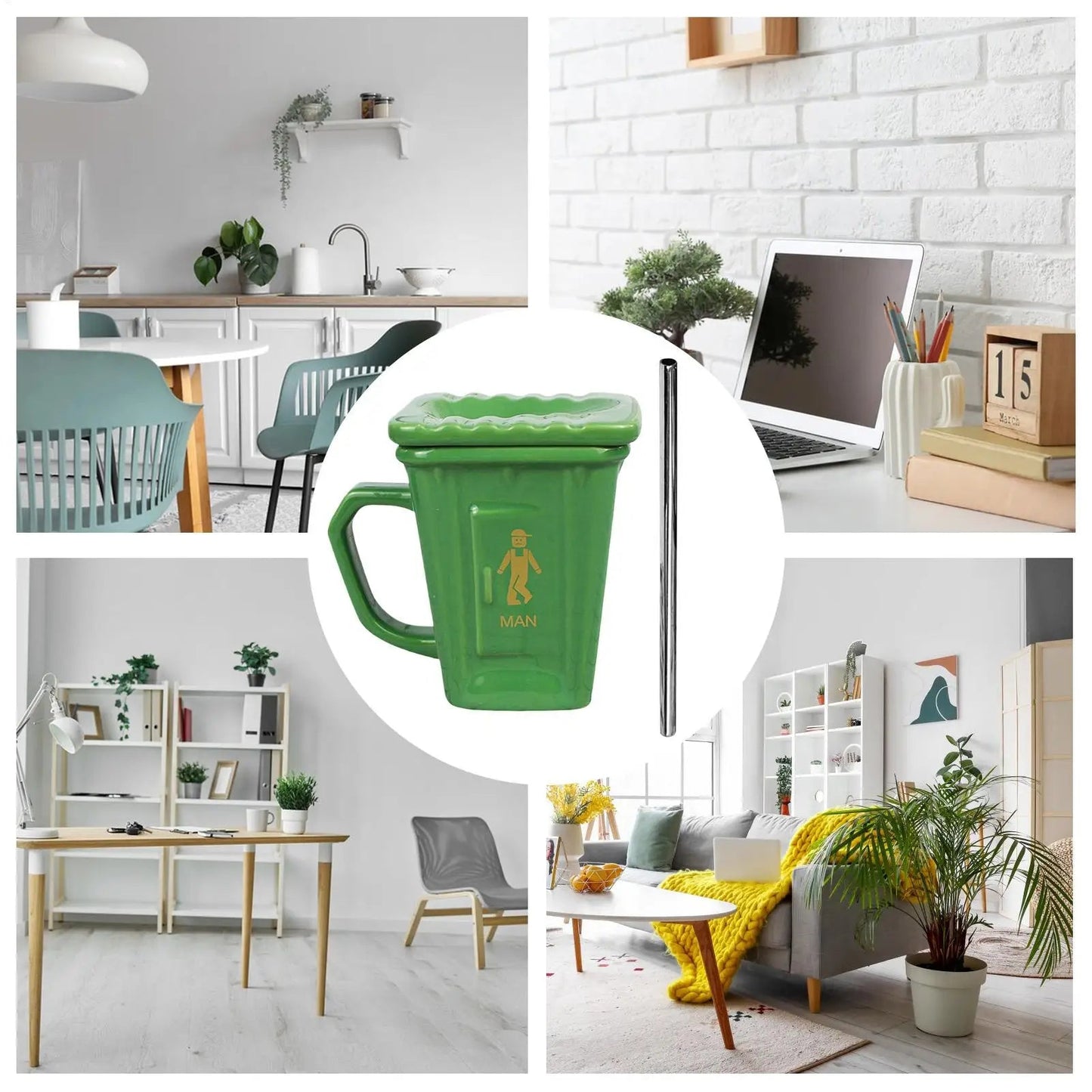 Creative Squatty Toilet Trash Can Mug With Straw Ceramic Toilet Mug Funny Prank Water Mug For Home Work Birthday Party Good Vibrations