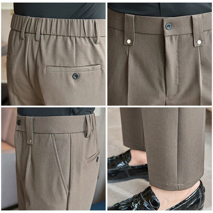 Mens Suit Pants 2025 Autumn New British Style Elastic Waist Solid Casual Formal Dress Pants Slim Fit Trousers for Men Clothing Good Vibrations