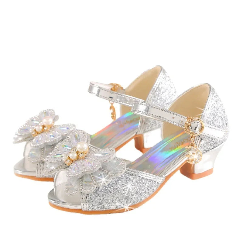Children's Princess Wedding Party Shoes Summer New Girls Crystal Sandals Fashion Pearl Bowknot Baby Kids Performance High Heels Good Vibrations