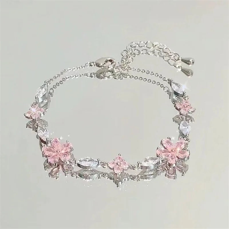 Elegant Crystal Flowers Bracelet For Women Y2K Sweet Girls Moon Cherry Blossom Bow Zircon Bracelets Luxury Designer Jewelry Gift Good Vibrations Adult Super Store