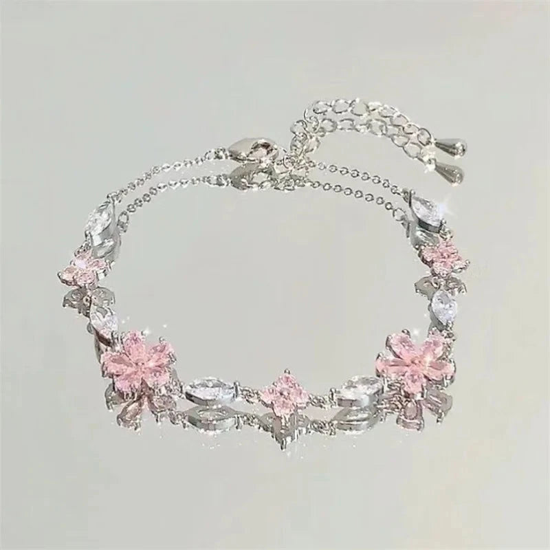 Elegant Crystal Flowers Bracelet For Women Y2K Sweet Girls Moon Cherry Blossom Bow Zircon Bracelets Luxury Designer Jewelry Gift Good Vibrations Adult Super Store