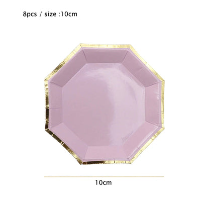 Purple Gold Party Paper Cup Plate Straw For Birthday Carnival Kids Favors Wedding Decor Disposable Tableware Party Supplies Good Vibrations