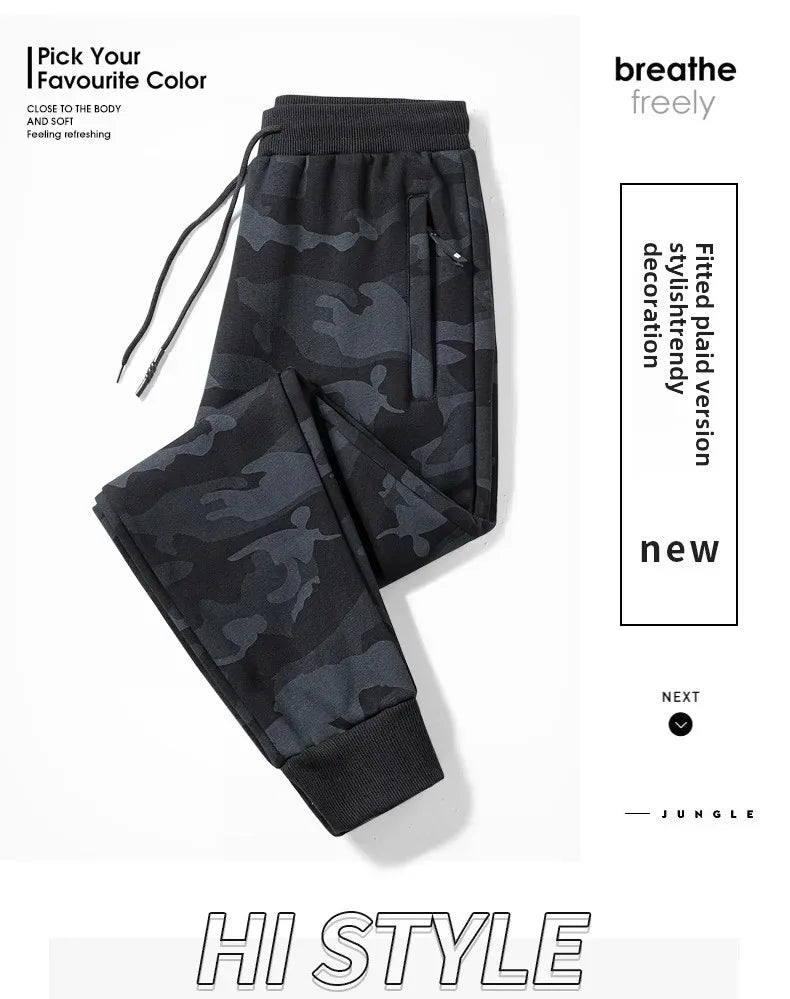 2023 Autumn/Winter New Camouflage Bunched Feet Casual Pants Men's Sweatpants Plus Size Small Feet Pants For Fat Men Good Vibrations