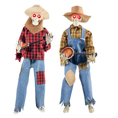 Halloween Fun Skull Playing Guitar Luminous Ornament Room Decor Farmhouse Skeleton Sculpture Christmas Decoration Gift 2024