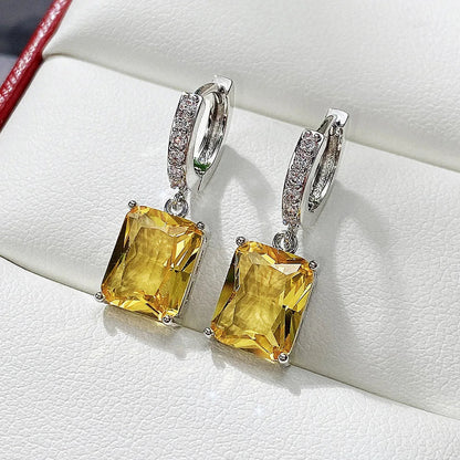 2026 Fashion Bright Yellow Crystal Earrings Female Engagement Party Jewelry Temperament Women Wedding Ceremony Accessories Good Vibrations