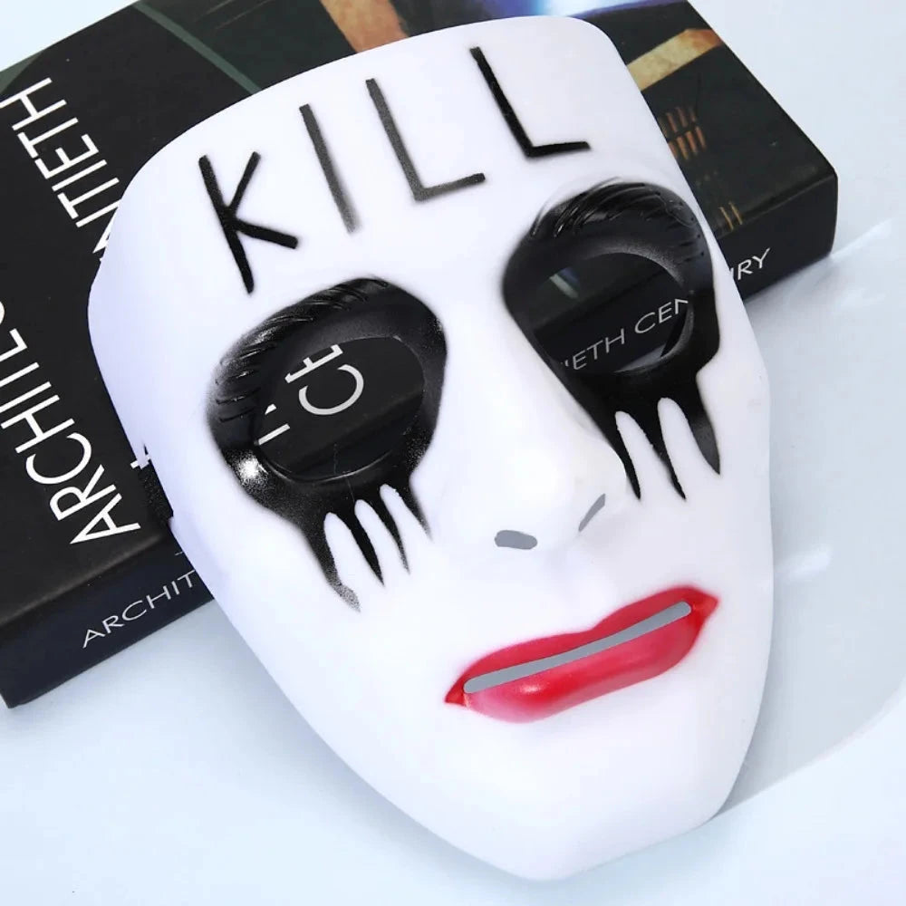 Dress Up Props White Makeup Halloween Mask Full Face Hand-painted Street Dance Mask Scary Hip Hop Mask Kids Adult Good Vibrations