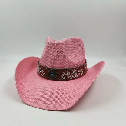 hats straw cowgirl western hat  mexican hat  retro curling hat western cowboy hat outdoor riding hat travel sports hat Good Vibrations