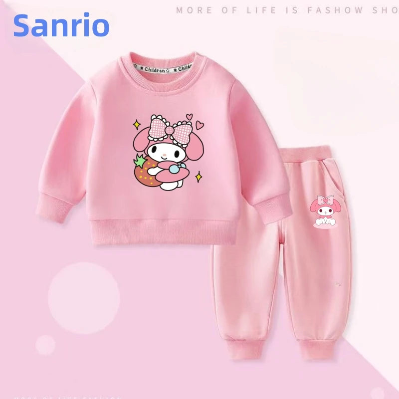Sanrio Autumn Baby Girls Clothes Set Kid Cartoon My Melody Printed Sweatshirts Pullover Top and Pants 2PCS Suit Children Outfit Good Vibrations