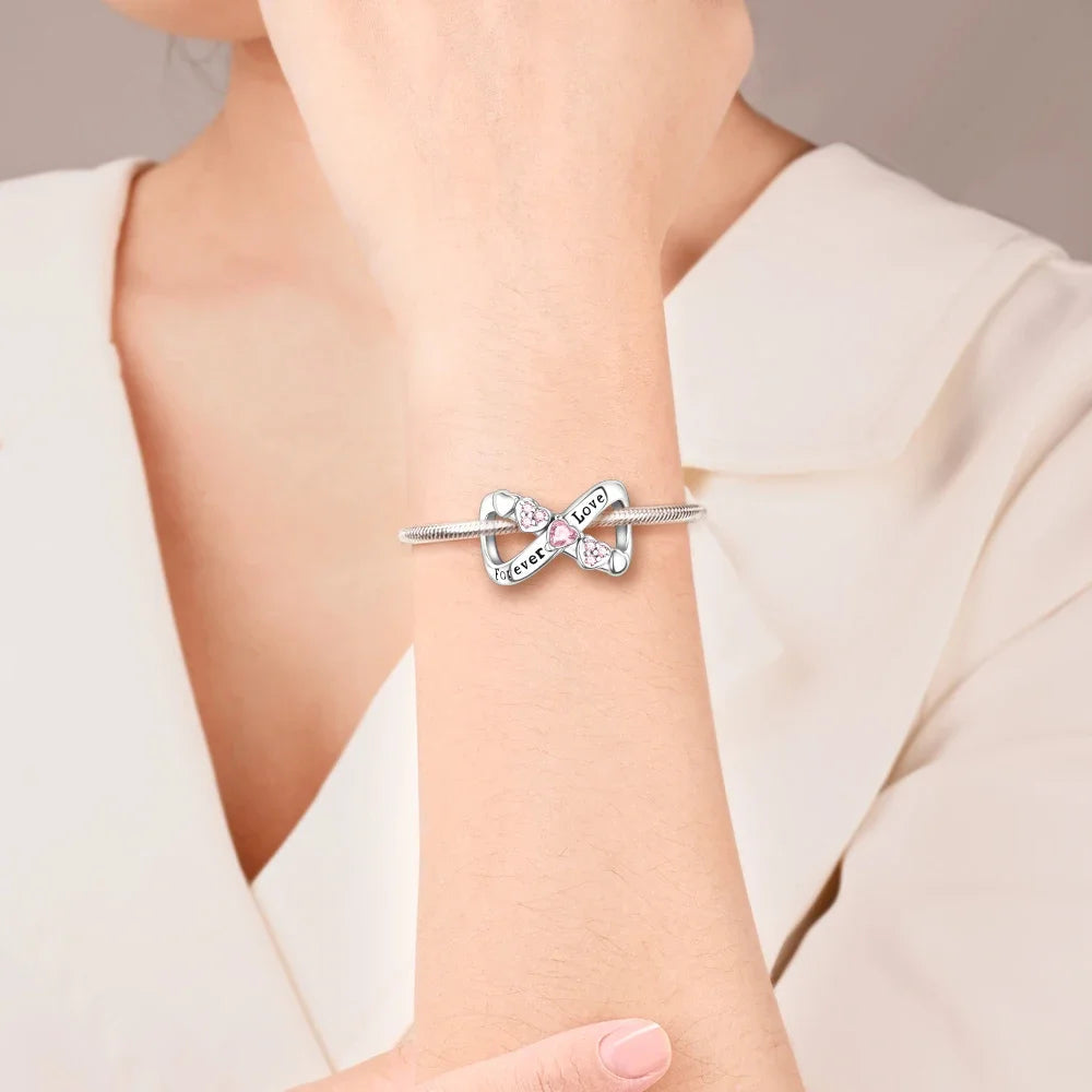 925 Sterling Silver Forever Family Infinite Love Beaded Charm Fit Original Bracelet Diy Fine Jewelry Making Gift Good Vibrations