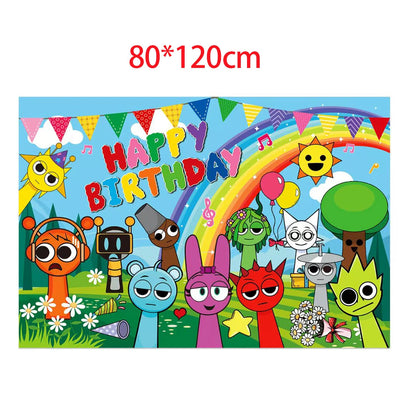 Incredibox Sprunki Birthday Party Decoration Balloon Tableware Backdrop Cake Topper Split Sales Sprunki Birthday Party Supplies Good Vibrations