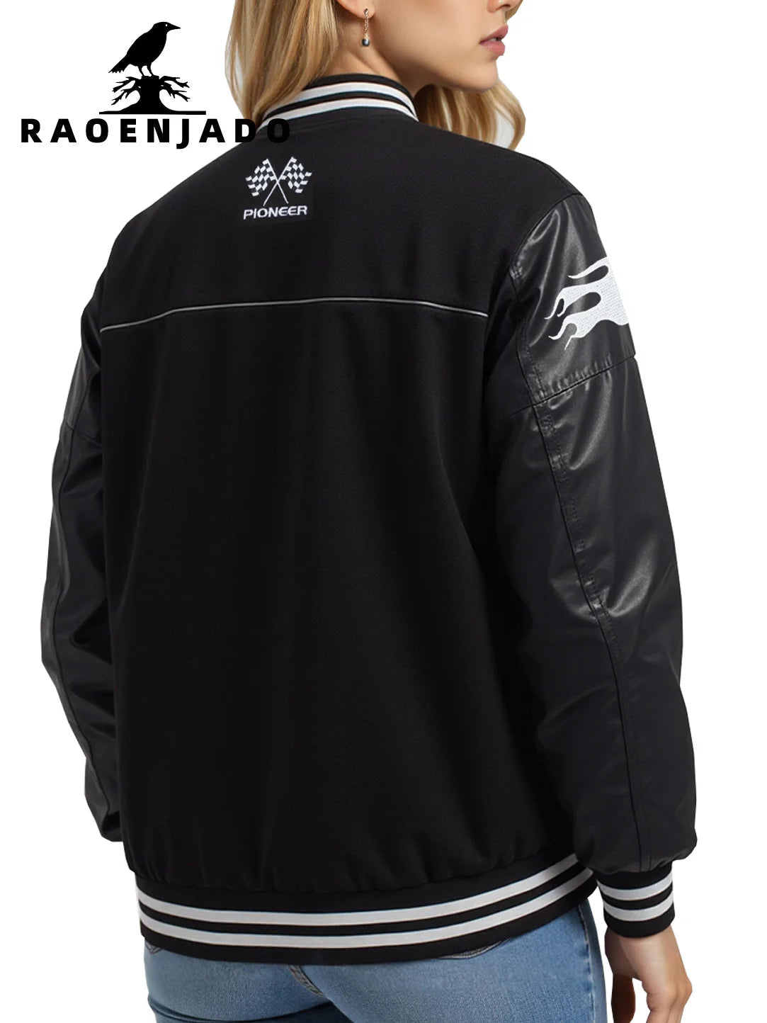 Women's Spring & Autumn Faux Leather Baseball Jacket Warmth Outerwear Loose Casual Street Wear Style Windproof Motorcycle Coat Good Vibrations