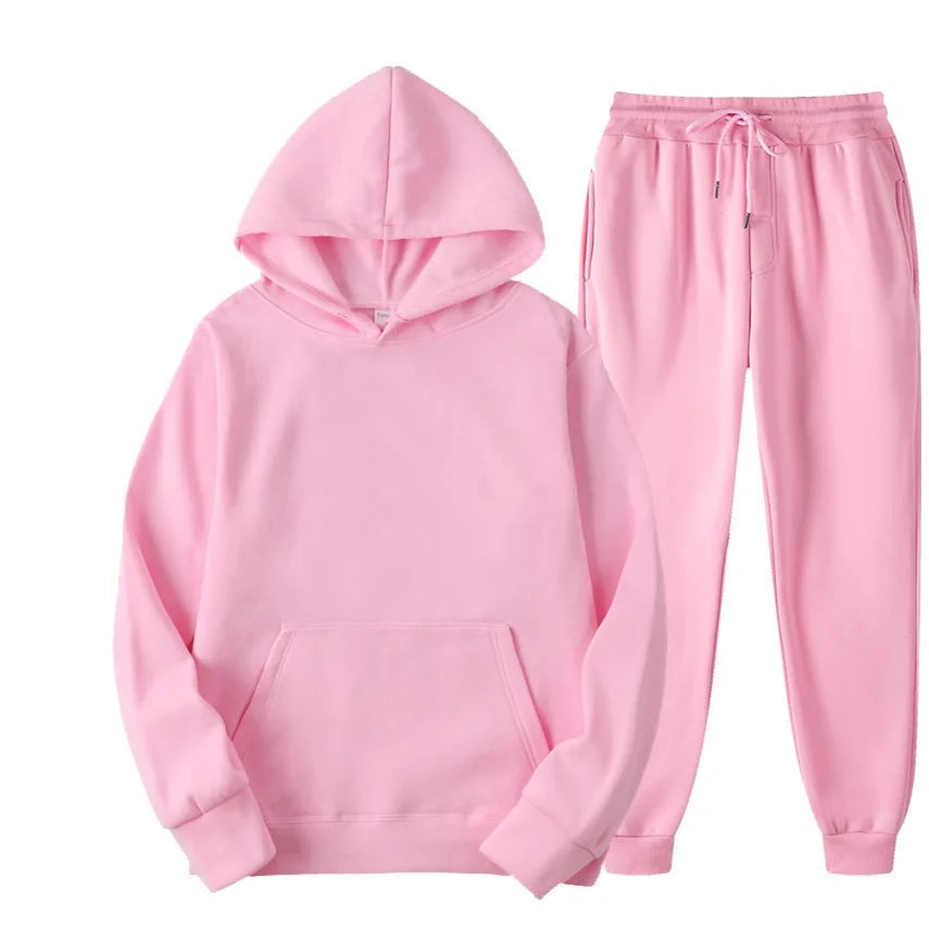 Men's Autumn and Winter New Solid Color Hoodie+pants Two-piece Set Fashionable Casual Sports Set Size S-3XL Men's Tracksuit Good Vibrations