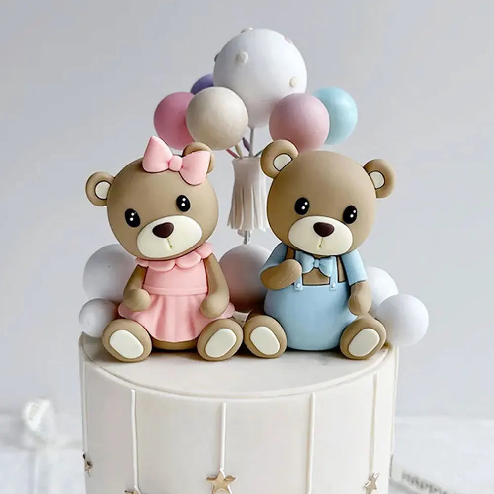 32Pcs Bear Cake Toppers Blue Pink Cake Balls Brown Bear Cake Decorations for Baby Shower 1st Birthday Party Cake Decor Favor Good Vibrations