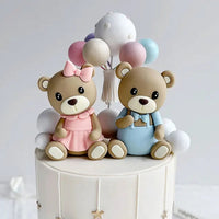 32Pcs Bear Cake Toppers Blue Pink Cake Balls Brown Bear Cake Decorations for Baby Shower 1st Birthday Party Cake Decor Favor Good Vibrations