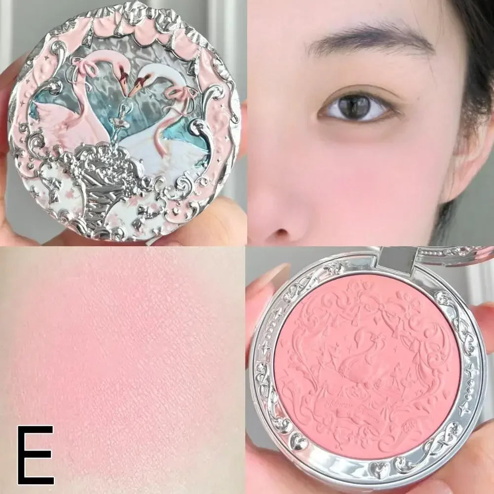 Flower Knows Swan Ballet Series Swan Embossed Blush Lasting Natural Waterproof Blush Cosmetic Fairy Handheld Mirror Good Vibrations