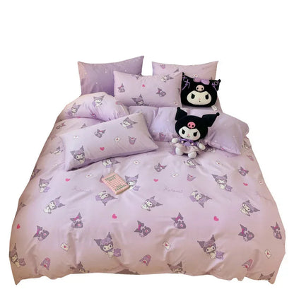 Sanrio 100% Cotton Bedding Set Cute Hello Kitty Kuromi Melody King Queen Pillowcase Bed Linens Girl Dorm Bedclothes Home Textile Good Vibrations