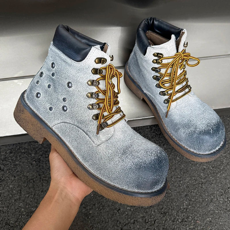 Boots Men High Top Boots High Quality Women Leather Shoes Fashion Outdoor Sneakers Men Lace Up Non-Slip Ankle Boots for Couple Good Vibrations