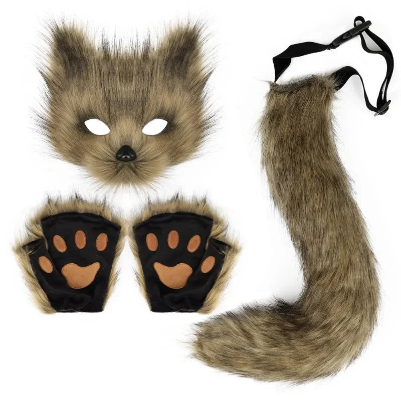 Foxes Mask+Tail +Gloves Set Halloween Cosplays Costume Accessorie Theme Party Dress Up Props Carnival Party Costumes Accessories Good Vibrations