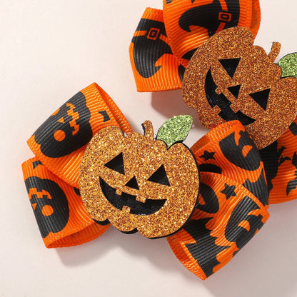 2Pcs Halloween Kids Hairpin Set Handmade Grosgrain Ribbon Bows DIY Pumpkin Spider Decoration Headwear Hair Accessories for Girls Good Vibrations