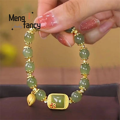 Natural Hetian Jade Bracelet Square Sugar Lotus Bracelet Exquisite Elegant Retro Chinese Style Sexy Young Girls Fashion Jewelry Good Vibrations