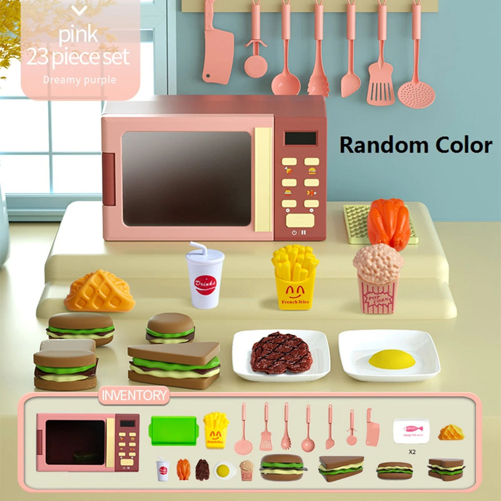Toy Microwave Oven Playset with Light and Sound, Toy kitchen Appliances for Kids, Play kitchen accessories and Toy Food for Kids Good Vibrations